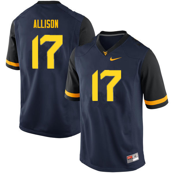 Men #17 Jack Allison West Virginia Mountaineers College Football Jerseys Sale-Navy - Click Image to Close